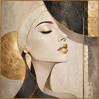 Peinture sur toile abstraite de luxe avec portrait de femme en feuille d'or, beige et noir, pour décoration murale de salon