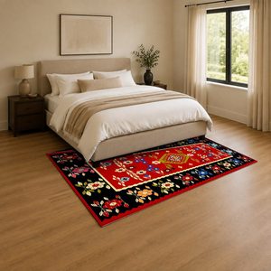 พรมเชนิลล์ลายปะติดสไตล์วินเทจสีแดงเบอร์กันดี รุ่น LXDP-0536 จาก RUGS DEPOT สำหรับขายส่ง ซักเครื่องได้ ไม่ลื่น - Product Image 3