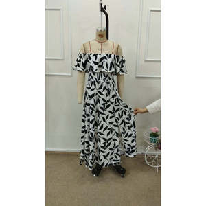 Women's Madonna Neckline, <b>Elasticated</b> Bust, Slit, Long Patterned Supreme <b>Dress</b>, 36141 - Black - Product Image 4