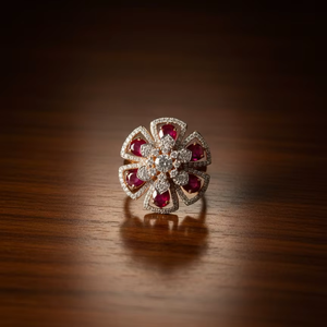 แหวนเพชรโมอิสซาไนต์เงินแท้ 925 คุณภาพพรีเมียม ประดับด้วยพลอยสีแดง - Product Image 2
