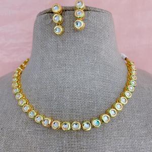 <b>Simple</b> Style <b>Gold</b> Finish Premium Quality Kundan <b>Necklace</b> with Earrings for Women Designer Jewelry for Wedding Wear Collection - Product Image 1