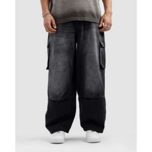 กางเกงยีนส์คาร์โก้สไตล์ฮิปฮอป แต่งลายปักแบบปะติดปะต่อ ผ้าเดนิมสโตนวอช ทรงตรงสำหรับฤดูหนาว - Product Image 5