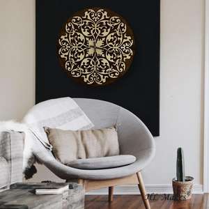 Horloge murale moderne de 60cm pour le salon, design Art déco unique avec motif quartz de style géométrique mandala - Product Image 4