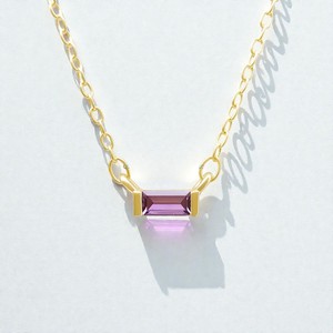 Collier avec pendentif en argent 925, améthyste rectangulaire baguette, bijoux de 18 pouces - Product Image 1