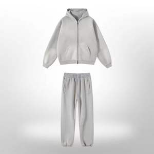 Ensemble de survêtement d'hiver tendance en coton épais 100% respirant, article frais de streetwear, prix bas, survêtement uni - Product Image 1