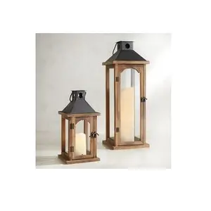 Personalizado escuro polido madeira e vidro vela lanterna Hot vendendo lanternas para Home Decorações
