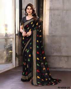 Saree พิมพ์ลาย Georgette นุ่มสดใสที่โดดเด่นความคมชัดและเสื้อที่สมบูรณ์แบบสำหรับงานรื่นเริงกิจกรรมสบายๆนอกสถานที่และสวมใส่ทุกวัน - Product Image 3