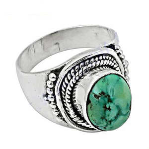 Bague de cocktail Art Palace en argent 925 et turquoise, style bohème vintage, sertie clos, unisexe, pour usage quotidien, cadeau - Product Image 2