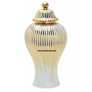 Elegant Ceramic Flower Vase with Electroplated Gold Border Vase Home Decoration <b>Ginger</b> <b>Jar</b> Decoration Living Room - Product Image 1