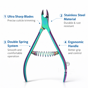 Coupe-cuticules professionnel arc-en-ciel en acier inoxydable, coupe-ongles ultra-affûté, tondeuse à doigts à double ressort, outil de manucure - Product Image 5
