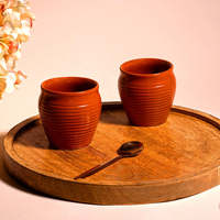 Tasses à thé/chai en céramique brune rustiques faites à la main, motif côtelé, origine indienne, durables, polyvalentes, réutilisables, 1 pièce