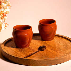 Rustic Hand-made Brown <b>Ceramic</b> Kulhads Chai/Tea <b>Cups</b> with Ribbed Pattern Indian Origin for Parties-Durable Versatile Reusable - Product Image 2