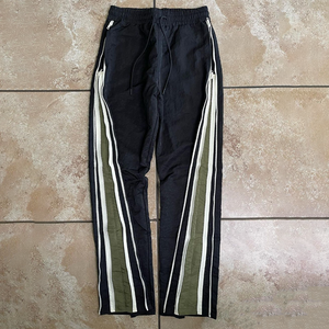 Pantalones de chándal de pierna ancha de algodón de peso pesado para hombre, ropa de calle con estampado de rayas en 3D, pantalones acampanados holgados altos, patrón apilado oscuro - Product Image 3