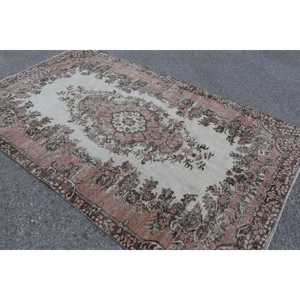 พรมตุรกีขนาดใหญ่ 5.5x8.9 ฟุต พรมวินเทจ พรมขนสัตว์สีน้ำตาลขาวสไตล์ตะวันตกเฉียงใต้ - Product Image 1