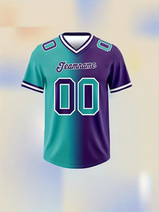Camiseta de Fútbol Personalizada con Cuello en V y Manga Corta en Degradado Verde Azulado y Morado, Nombre del Equipo y Número Impresos, Tejido Transpirable Antibacteriano - Product Image 2