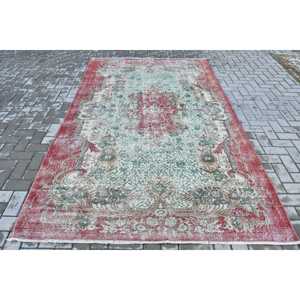 Tapis vintage de grande taille 5,7 x 9,6 pieds, tapis turc persan en laine rouge et vert - Product Image 1
