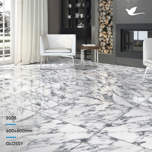 กระเบื้องปูพื้นขนาดใหญ่ 600x1200 มม. ราคาประหยัด หรูหรา ผิวเงาเต็มแผ่น สีขาวลายหินอ่อนสีเทา - Product Image 2