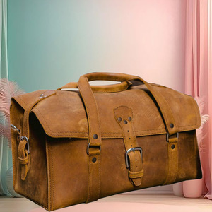 Equipaje de viaje clásico unisex, bolso de lona de cuero genuino con cremallera, equipaje de transporte ligero a la moda para hombre - Product Image 6