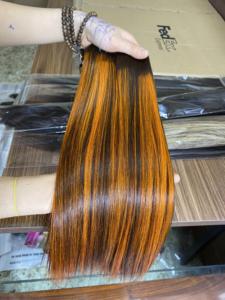 Extensiones de cabello de trama Piano Orange Mix Brown Color Bone Straight 12A Grade Raw Vietnamese Hair Weave Bundles - Product Image 4