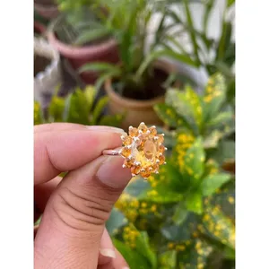 Flower Ring with Citrine Inlay 925 Sterling Silver Handmade Floral Gemstone Ring Wholesale Jewelry Supplier - Product Image 2