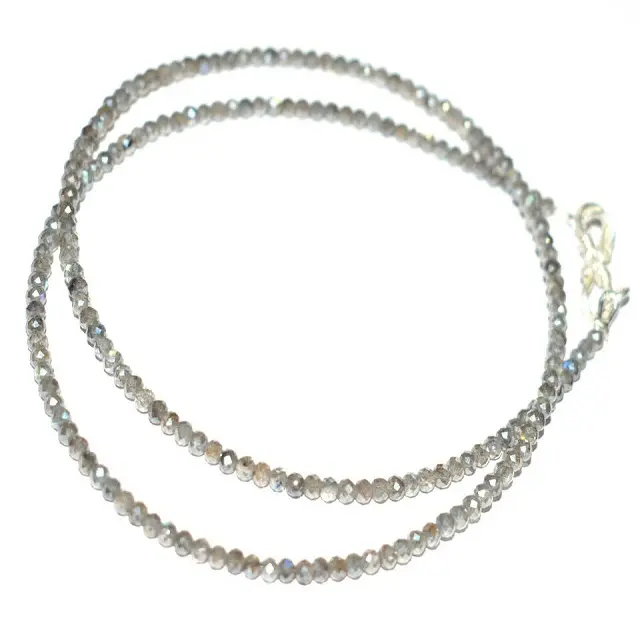 Gran Venta de piedras preciosas de labradorita gris Natural, Plata de Ley 925, collar de hilo LARGO DE 21 ", cuentas redondas de 3mm para la fabricación de joyas