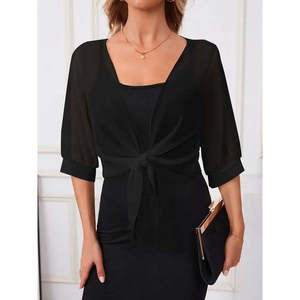 Veste boléro courte en mousseline de soie Truvakar pour femme, avec lien sur le devant, 25354 - Noir - Product Image 3