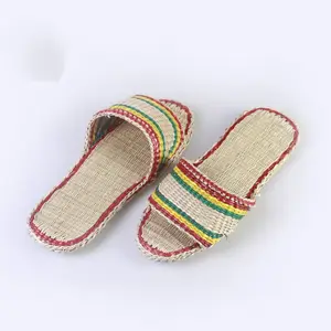 Eco friendly flipflops slippers for women natural straw raffia seagrass slipper shoes lady fashion footwear