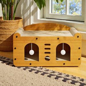 Hot Selling Eco-Friendly <b>Wooden</b> Cat Scratching Post House Multifunctional Pet Furniture Condo with Sleeping Area - Product Image 6