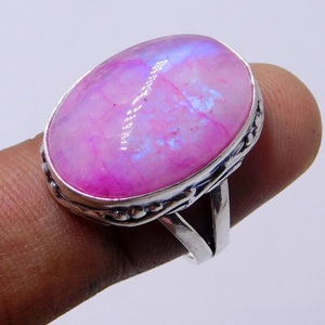 แหวนพลอยมูนสโตนสีชมพูธรรมชาติ เงินแท้ 925 งานแฮนด์เมด รูปทรงวงรี สไตล์โบฮีเมียน ของขวัญวันครบรอบแต่งงาน - Product Image 2