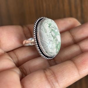 Bagues Vintage Uniques en Laiton Plaqué Argent avec Variscite Naturelle pour Femme, Bijoux de Mode Étanche en Gros, Vente Chaude - Product Image 3