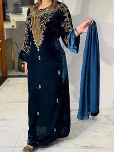 Caftán Étnico Islámico para Mujer AWAIS HOUSE, Bordado a Mano, Sólido, Ligero, Cuello Alto, Poliéster, Talla Grande, Largo hasta el Suelo, Manga Larga - Product Image 2