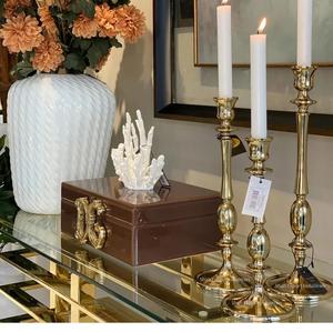 เชิงเทียนทองเหลืองโบราณสำหรับตกแต่งบนโต๊ะสีทองเงางามสำหรับห้องนั่งเล่น - Product Image 5