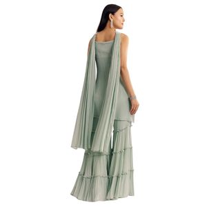 Chinon Kurta vert menthe avec Cutdana Moti et Choker Dupatta pour réception de fête de mariage et célébrations culturelles - Product Image 3