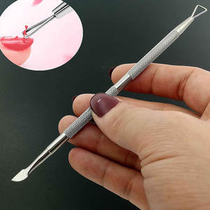 Limpiador de uñas profesional de doble punta estilo cuchillo empujador de cutículas de acero inoxidable con mango de agarre antideslizante - Product Image 6