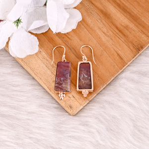 Pendientes de Latón Bohemios con Jaspe y Piedras Preciosas, Joyería Étnica Hecha a Mano, Pendientes de Latón de Alta Calidad, Pedido al por Mayor - Product Image 4