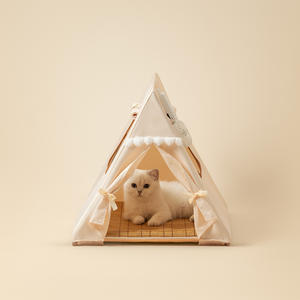 Luxe Zomer Huisdier Kat Tent Rotan Mat Opvouwbare Oxford Doek Waterdichte Hondenbedden Met Ramen - Product Image 2