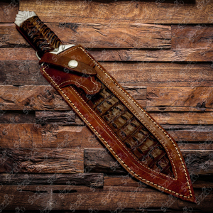 Cuchillo Bowie de caza y camping hecho a mano con hoja fija de acero D2, con funda de madera forjada y cuero, regalo ideal para él. - Product Image 5