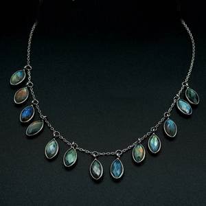 925 Sterling Silver Natural Labradorite Bezel Collier Bijoux en pierres précieuses à facettes avec pendentifs à la mode Charms pour femmes filles - Product Image 1