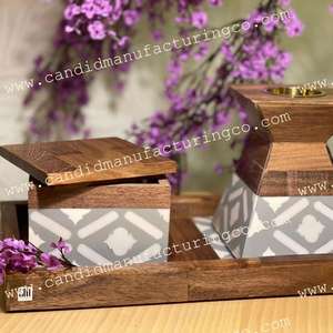 Quemador de incienso de sándalo hecho a mano con soporte de incienso Bakhoor con incrustaciones de madreperla y hueso - Product Image 5