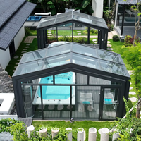 Kit de véranda mobile électrique préfabriquée moderne personnalisée avec écran rétractable et cloison de piscine extérieure en verre trempé