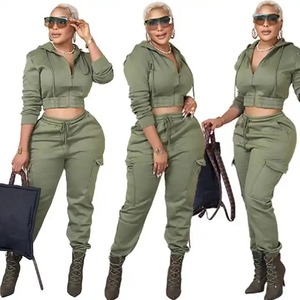 Conjunto de 2 Piezas de Último Diseño: Sudadera Corta con Cremallera y Pantalones Cargo, Ropa Deportiva de Otoño para Mujer, Traje de Jogging Personalizado - Product Image 1