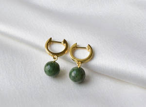 Impresionante pendiente colgante chapado en oro de plata de ley hecho a mano, Juego de puntas de gemas de corte de ónix verde, joyería de forma redonda de 10mm para mujer - Product Image 5