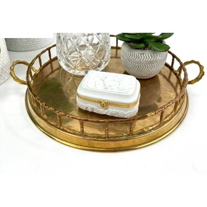 Luxury Metal Rectangular Gold Glass <b>Mirror</b> Serving <b>Tray</b> <b>With</b> Handles Hard Metal Serving <b>Tray</b> Highest Quality - Product Image 3
