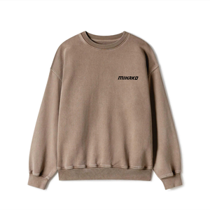 Col rond en éponge de haute qualité brodé Logo personnalisé sur le devant Poignets côtelés brossés ourlet doublé Design fabriqué au Pakistan - Product Image 1