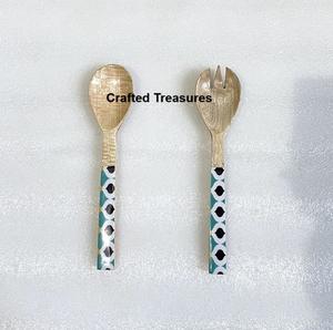 Servidor de ensalada exclusivo con Incrustaciones de nácar, juego de-2 hecho a mano de madera y fregona, servidor de ensalada, cucharas, tenedores, utensilios de cocina - Product Image 4