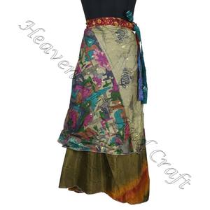 New Beach Wear Vintage Silk Saree Magic 38 Inch <b>Long</b> Length Wrap Reversible Vintage Silk Magic Wrap <b>Skirt</b> Hot Casual Wear Sari - Product Image 5