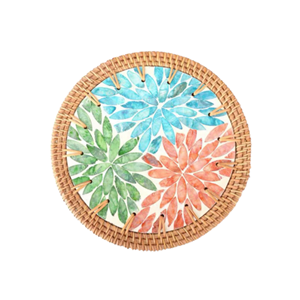 แผ่นรองจานเสิร์ฟสไตล์คลาสสิกทำจากมุกลายดอกไม้ประดับด้วยหวายหลากโทนสีธรรมชาติเป็นมิตรกับสิ่งแวดล้อม - Product Image 1