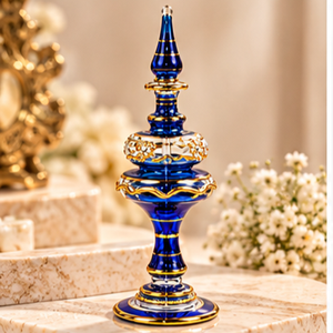 Frascos de Perfume de Vidrio Soplado a Mano con Detalles en Oro |   Botellas de Attar Árabe de Lujo con Adornos Decorativos Dorados - Product Image 3