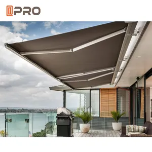 Aluminium Waterproof Cassette Electric Awnings With LED Lights Retractable Pvc Coated Awning For Sun Protection