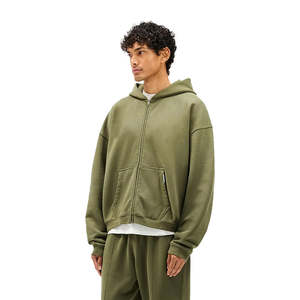 Sudadera con Capucha Extra Grande para Hombre, Estilo Vintage, Lavada al Ácido, con Cierre, de Felpa Cepillada de 500 GSM, 100% Algodón, Estampado Invernal, MOQ Bajo, Marca Privada - Product Image 2